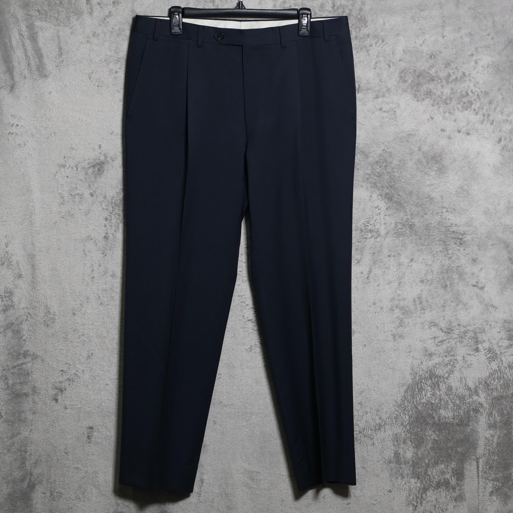 Canali Pants Mens 36x30 Navy Blue Wool Slim Pleated Tapered Dress Made In Italy